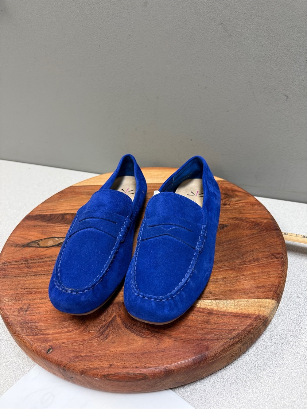Isaac Mizrahi Live Blue Suede Penny Loafers Leather Upper  9.5